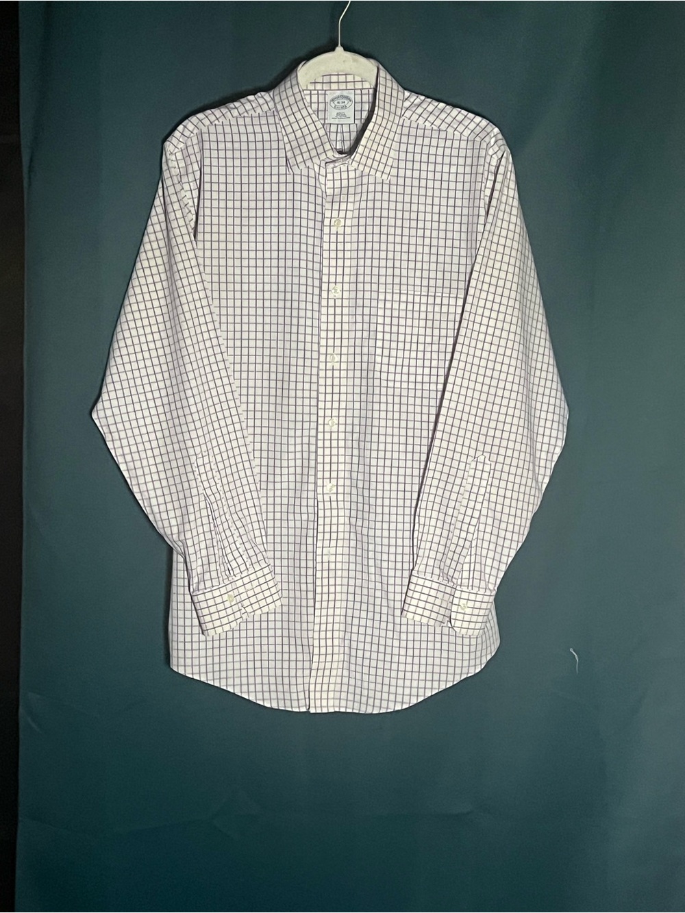 Brooks Brothers White Shirt with purple Windowpane Grid